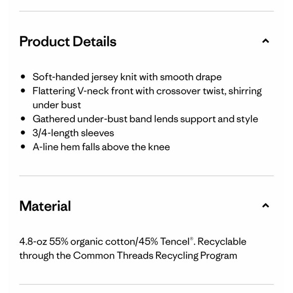 Patagonia Winnow A-line 3/4 Slv Dress M Black Organic Cotton Tencel Twist Front - Picture 10 of 10